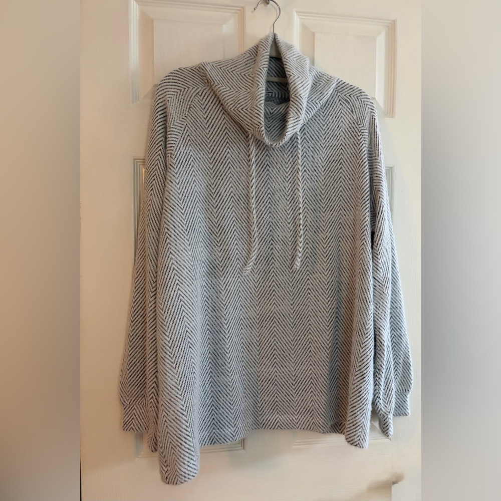 Lou & Grey-Women’s NWOT Cream/Black Herringbone Cowl Neck Drawstring Sweater XXL
